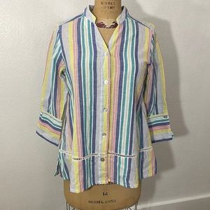Symple NYC linen blend multicolor striped flared blouse